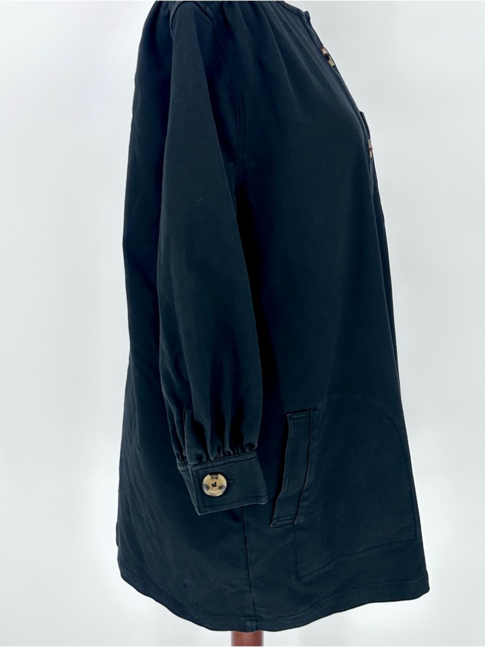 Tuckernuck Black Button Front Mini Dress Oversized Buttons Pocket Shift - Picture 4 of 8